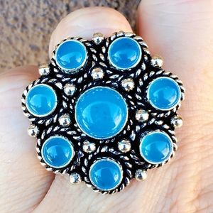 New Blue Chalcedony Adjustable Silver Ring.